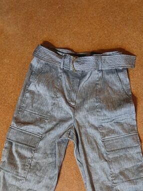 NWT WHBM Gray Cargo Pants with Matching  Belt Tapered Ankle Size 6